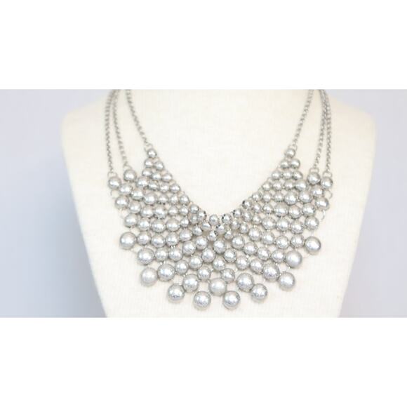 Silver Tone Bubble Bib Necklace - Picture 1 of 9